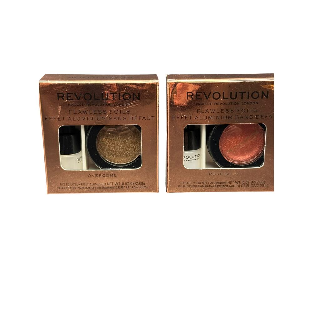 Makeup Revolution Flawless Foils Eyeshadow Shades Overcome and Rose Gold Set 1